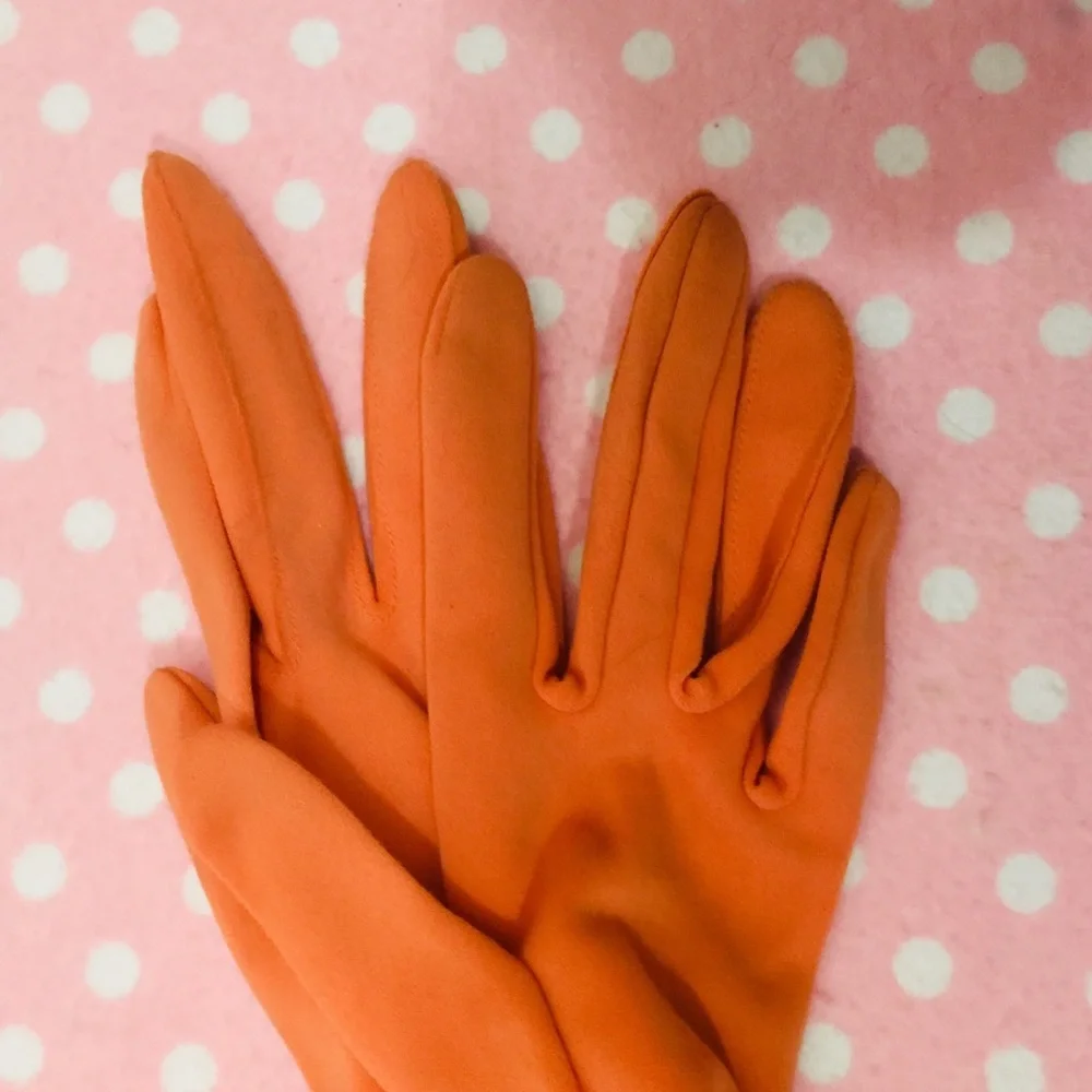 Vintage Orange ruched gloves. Sz. 7